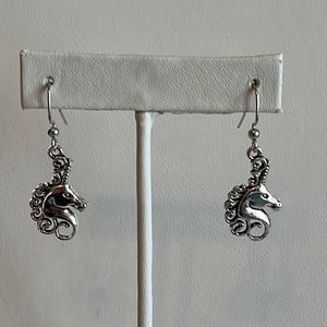 Silver Tone Unicorn Head Earrings